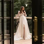 Элегантное свадебное платье Бохо С Длинным Боковым Разрезом, пуговицами, V-образным вырезом и длинными рукавами, Пляжное свадебное платье принцессы, свадебное платье для невесты в сельском стиле