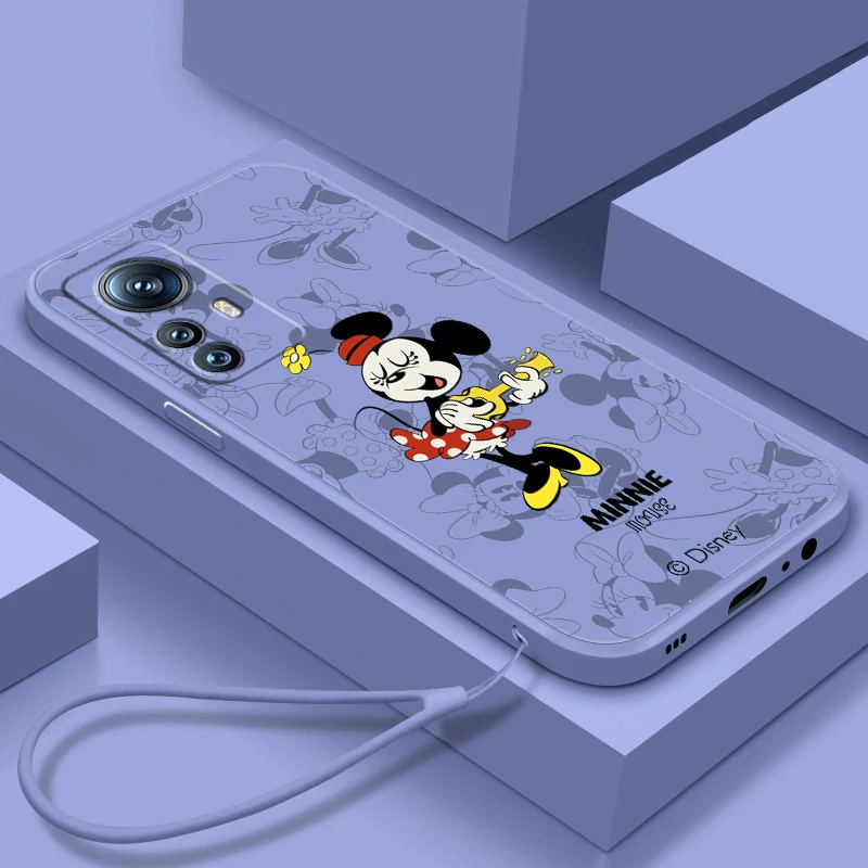 

Phone Case For Xiaomi Mi 12T 12S 12 12X 11i 11T 11 10 10S 10T Pro Lite Ultra 5G Disney Minnie Mickey Mouse Liquid Rope Funda