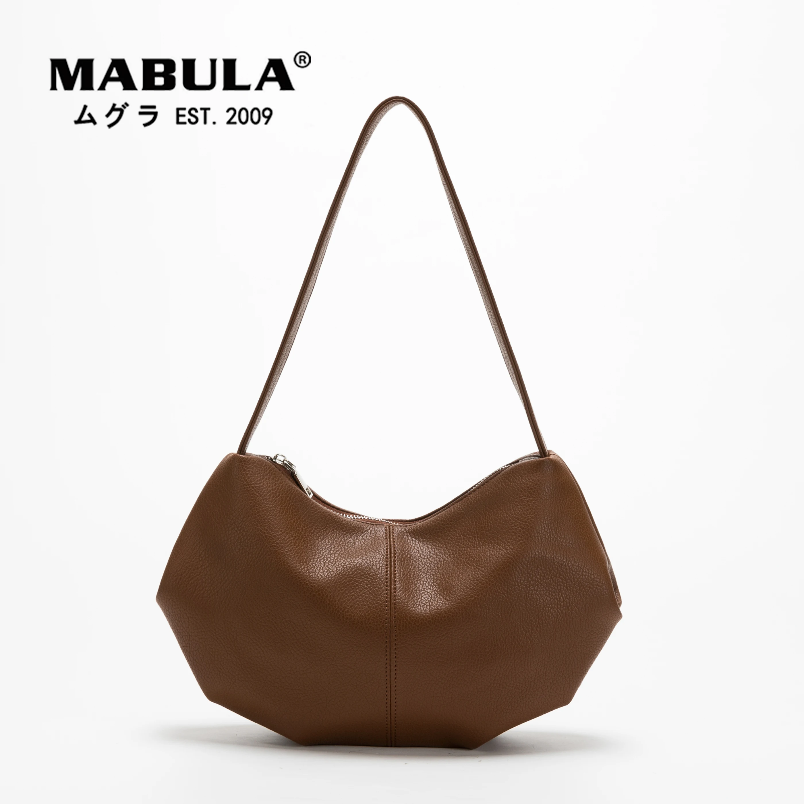 

MABULA Brown Dumpling Hobo Shoulder Purse for Women Large Capacity Faux Leather Top Handle Handbag Half Moon Female Sling Bag