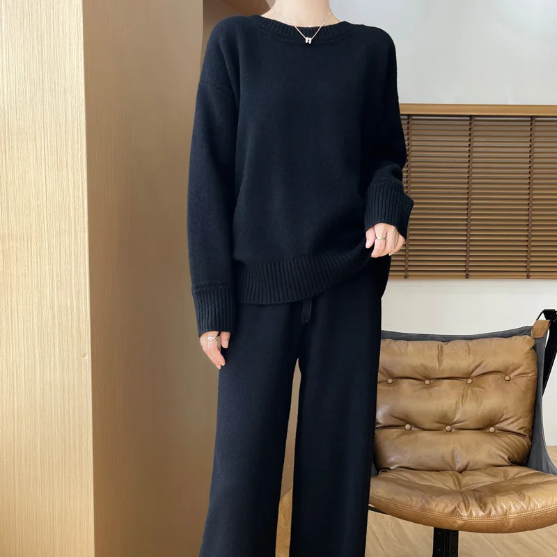 Новый 24 женский длинный комплект из чистой шерсти вязаный пуловер с круглым