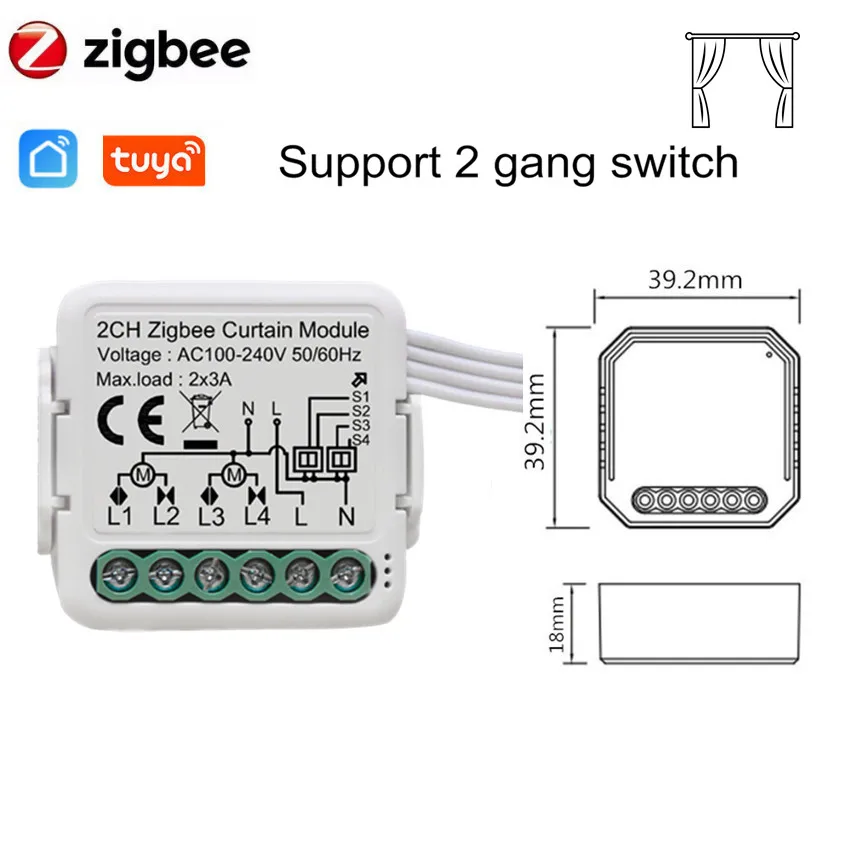 

Tuya 2 Gang Zigbee Shutter Switch Module Electric Motorized Curtain Blind Support Alexa Google Yandex Alice