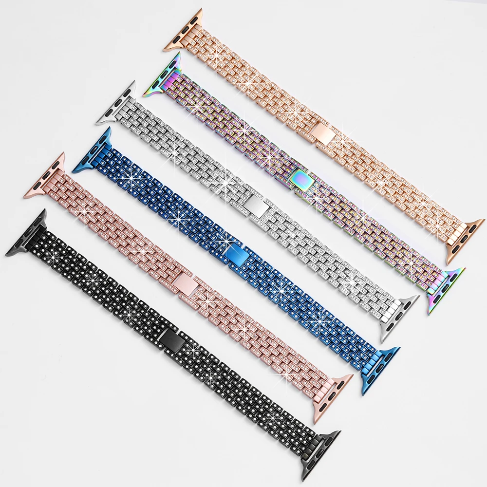 

Ремешок для часов Apple Watch Band 7 SE 6 5 4 3 2, тонкий женский браслет с бриллиантами iWatch 45 мм 44 мм 41 мм 40 мм 42 мм 38 мм