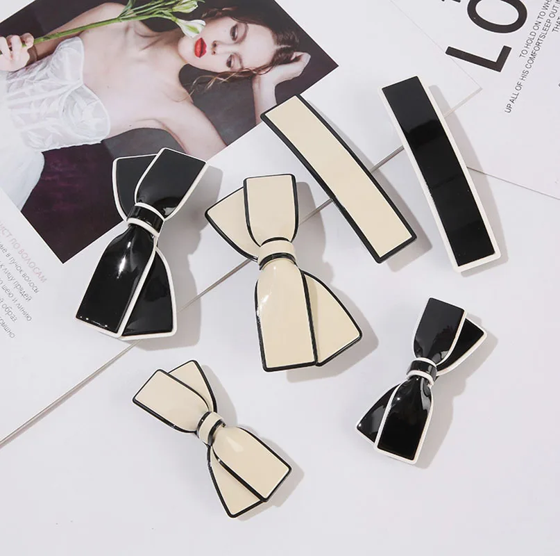 

Wholesale Ins Hot Selling Vintage Bowknot White And Black Color Hairclip High Quality Aceate Spring Clip Hair Accessoires