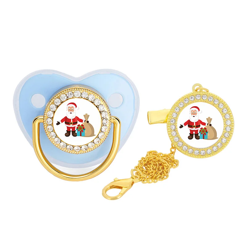 

Детская пустышка Санта-Клаус с зажимом на цепочке, пустышка для новорожденных, пустышка для младенцев, Прорезыватель для соски, мультяшная ...