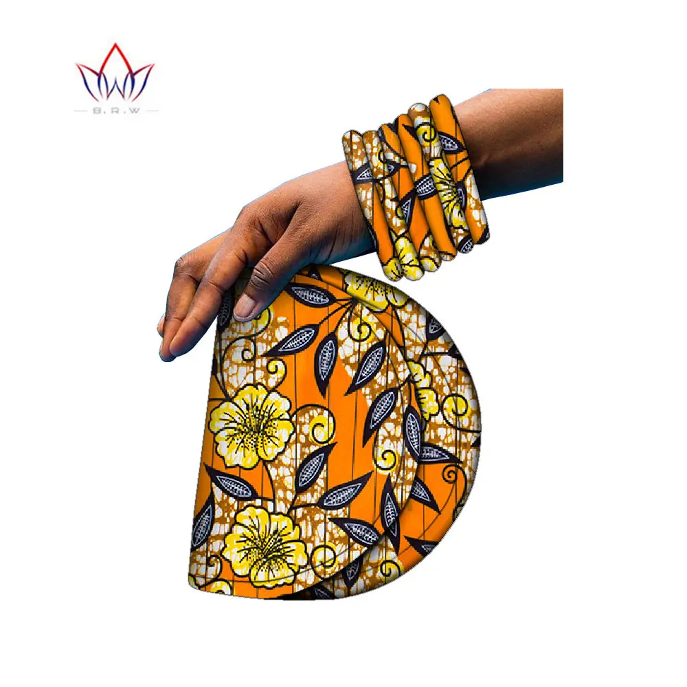 

BRW Brand New Large Ankara Kente Handmade Bangles and small bag African Print Fabric Covered Wood Bangles for girl gift WYB575