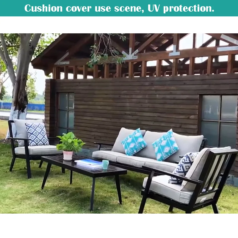 Outdoor Waterproof UV Resistant Cushion Cover Garden Furniture Chair Sofa Cushion Replacement Beige 1-8 Piece Set Only Cover images - 6