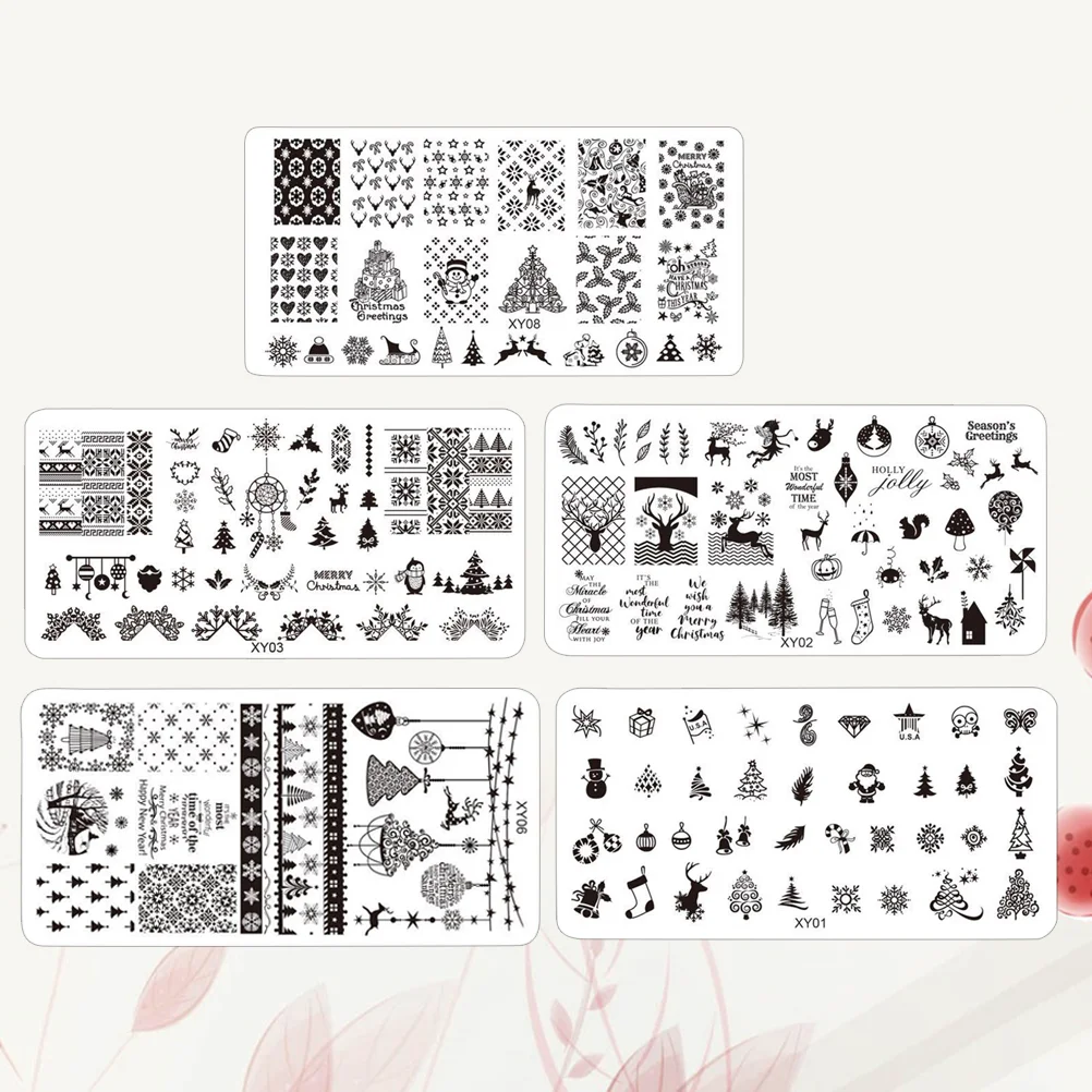 

5Pcs Nail Templates Christmas Stamp Templates Nail Snowflake Stickers Santa Manicure Templates Nail Pattern Template