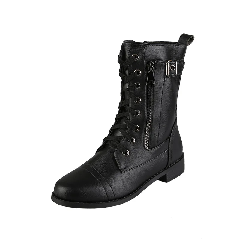 Ladies Low-heel Casual Long Women's Boots Plus Cotton Warm Zipper Round-toe Winter Shoes Motorcycle Boots 2022 New Ankle