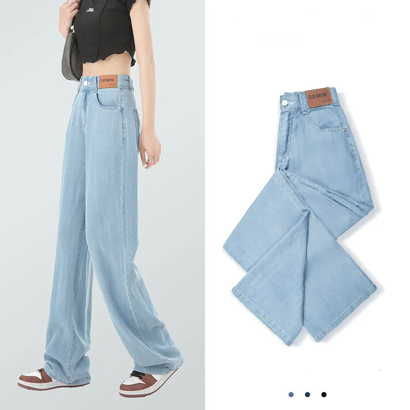 Summer Women's Flared Pants Vintage Jeans Elastic Waist Women's Pants Woman Trousers Korean Style Clothes Women Wide Leg Jeans