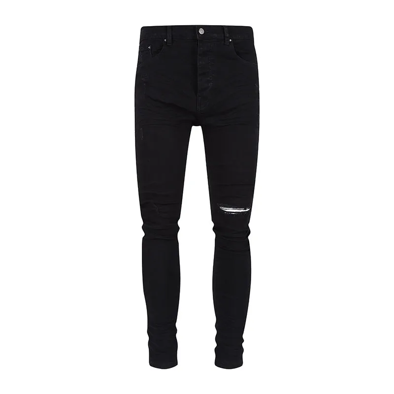 Fashion Men's Jeans High Street Black Slim Fit Casual Skinny Ripped Denim Pencil Pants Punk Style Harajuku Streetwear Trousers