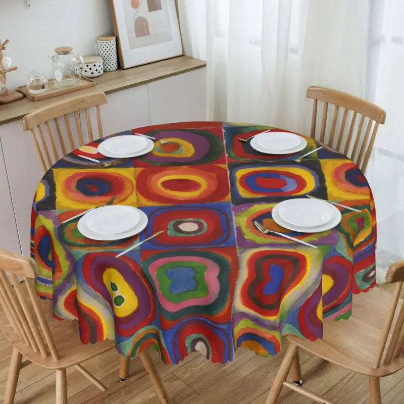 

Wassily Kandinsky Tablecloth Round Oilproof Art theorist Table Cloth Cover for Party 60 inches