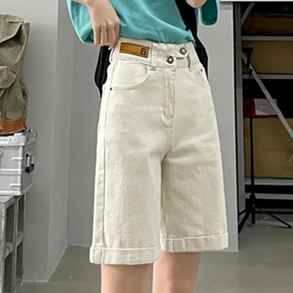 Denim Khaki Knee Length Shorts Women Loose High Waist Biker Short Jeans Ladies 2023 Summer Streetwear Black Shorts