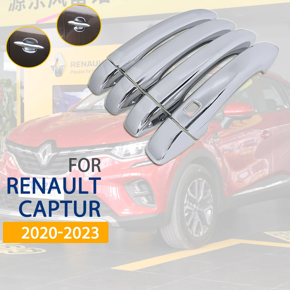

Chrome Side Door Cover Trim Set for Renault Captur 2020~2023 Accessories 2021 2022 Black Carbon Fiber Handle Car Styling Sticker