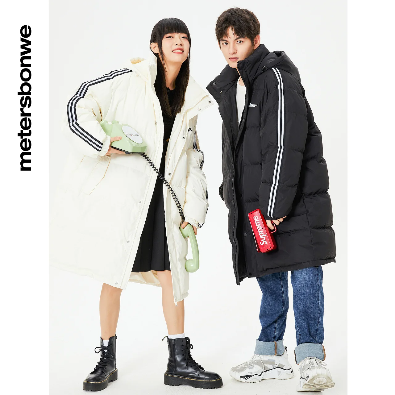Metersbonwe Sport Down Jacket Men Winter Warm 80% Gray Duck Down Hooded Couple Anti-snow Medium Length Warm Down Coat Women