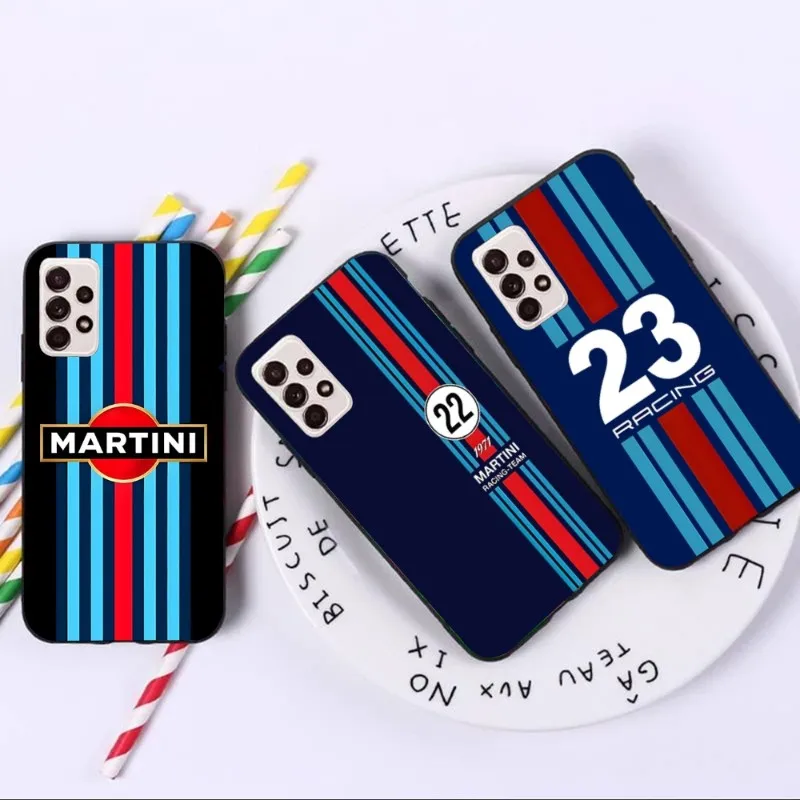 

Martini гоночный чехол для телефона в полоску для Samsung A91 A81 A73 A72 A71 A30S A20 A12 A13 A52 A53 4G 5G черный мягкий чехол