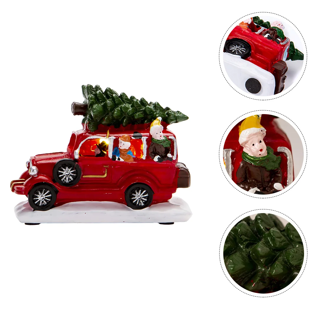 

Truckchristmas Car Ornament Decoration Resin Tree Light Redpickup Decorative Desktop Glowing Adorn Table Decor Party Craft