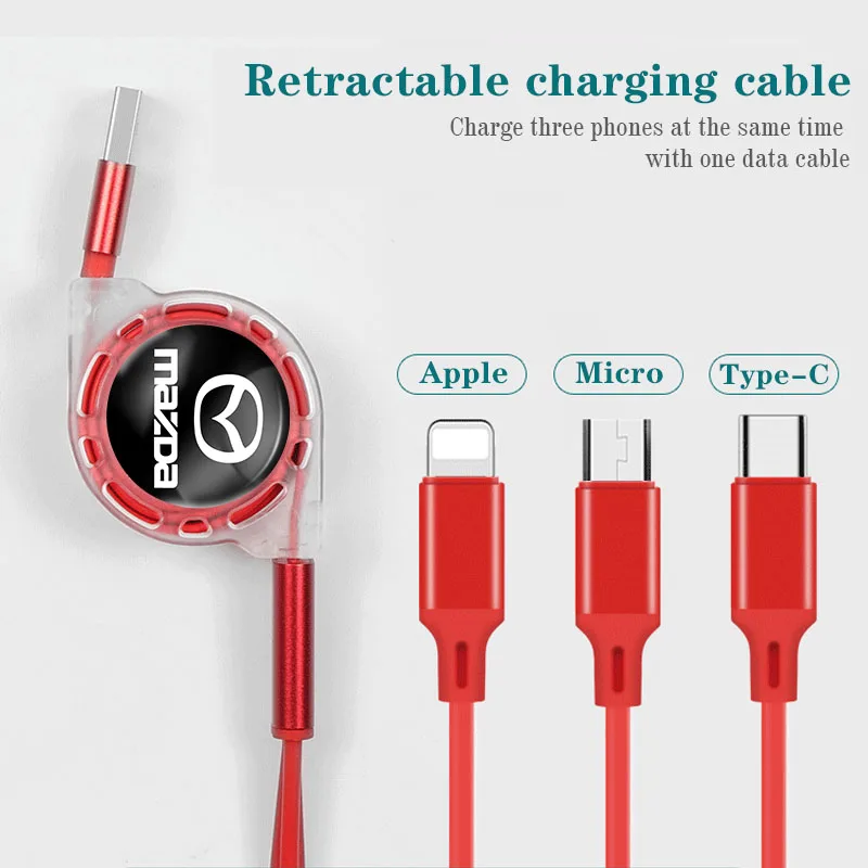 Зарядный кабель 3 в 1 Micro USB Type-C для Mazda 6 5 2 CX5 CX7 323 Demio Axela Atenza CX9 MX3 MX5 RX8 RX7 MX30 |