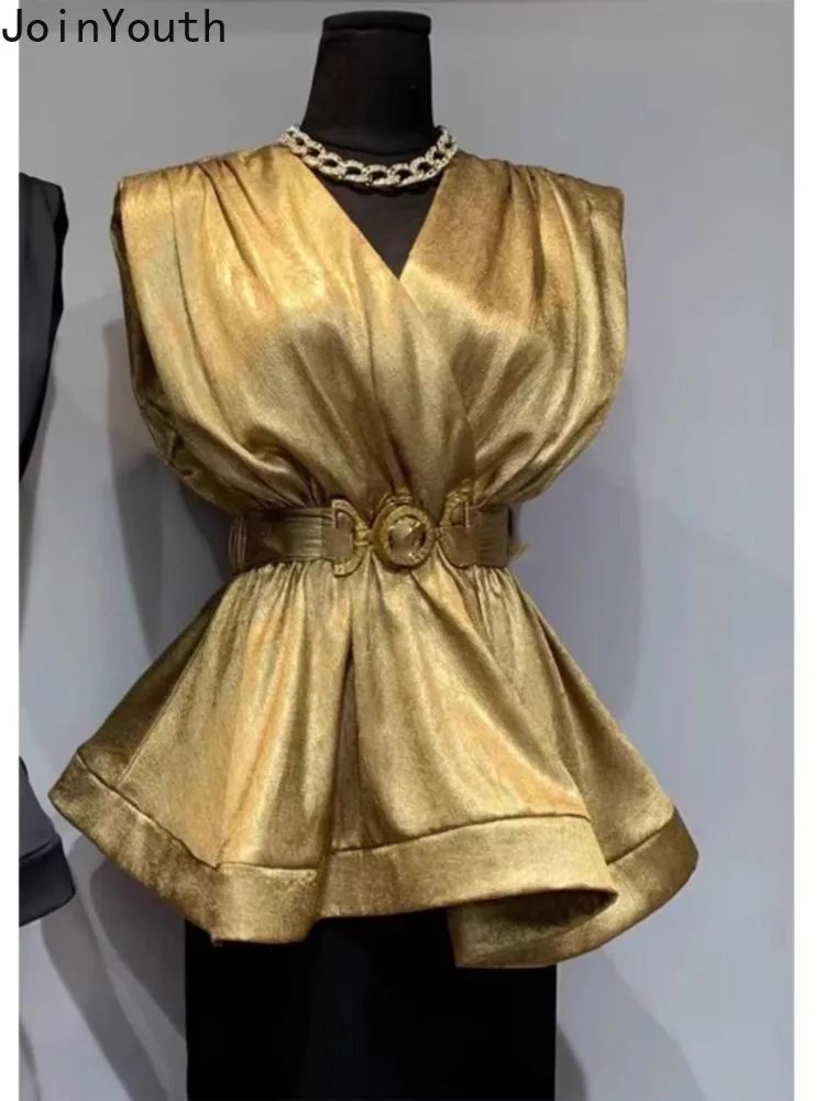 Женская блузка с V-образным вырезом без рукавов