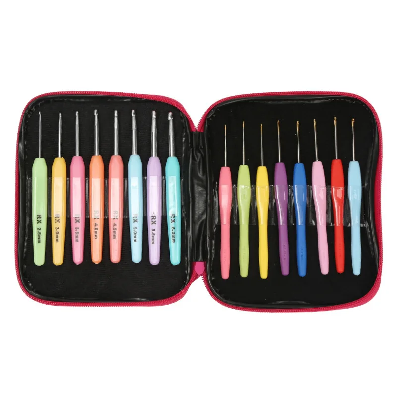 

16pcs Aluminium Oxide Crochet Hooks Set Plastic Shank PU Packing Crochet Hand Diy Knitting Tools Sweater Needles Kit Accessories