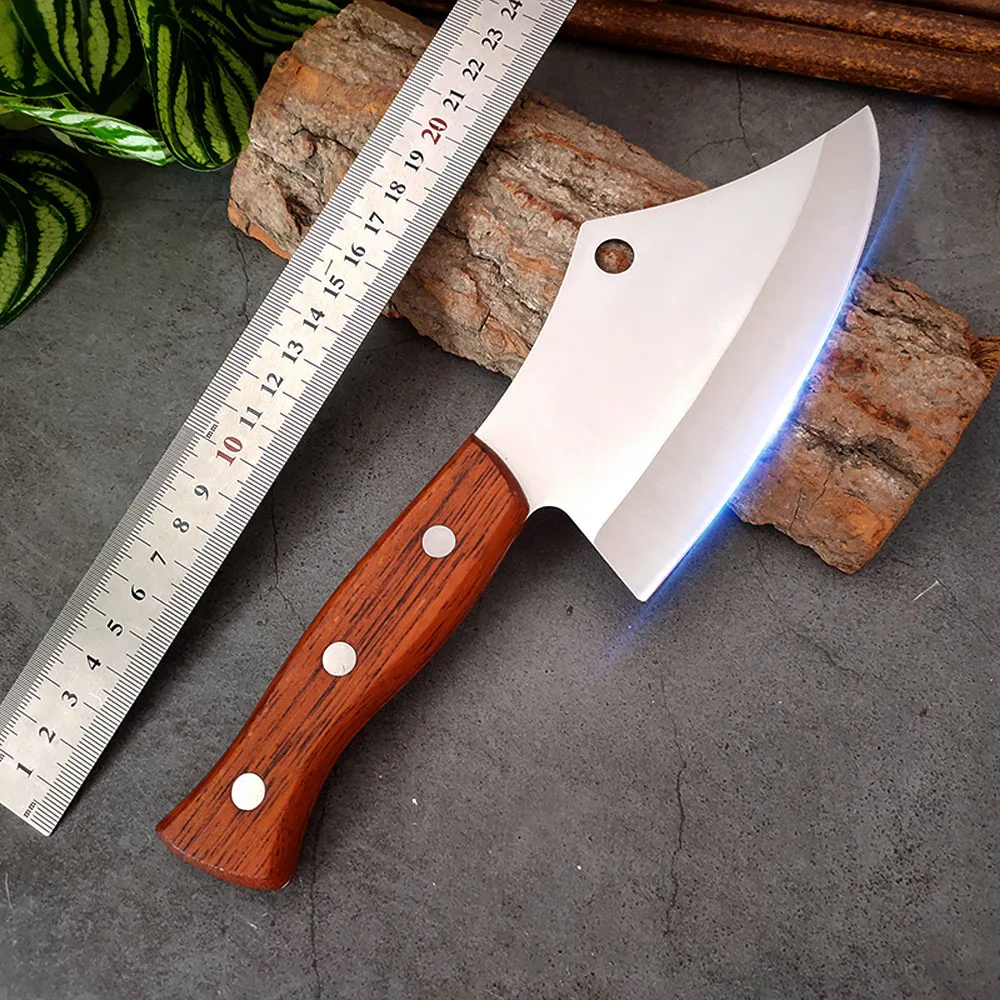 

Outdoor Camping Pork Butcher Knife 4In Chef Knife Stainless Steel Sharp Slicing Chopping Meat Cleaver Fish Cutter Wood Handle
