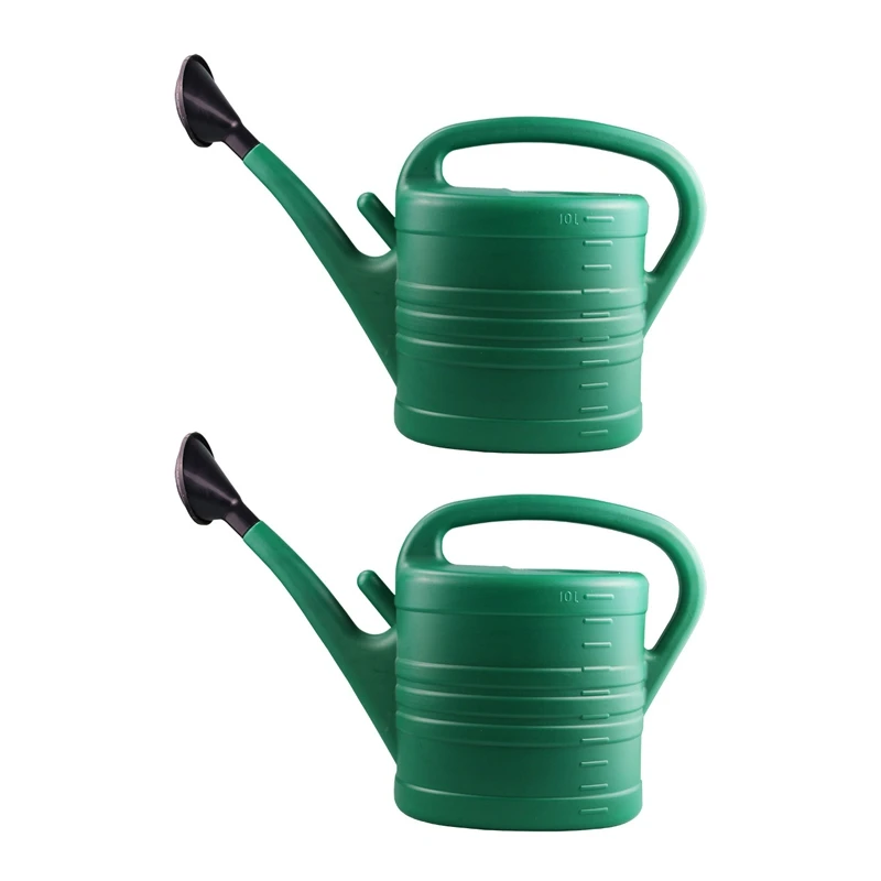 New 2X Watering Can With Green 10 Litre 2 Gallons Garden Flower Water Bottle Watering Kettle With Handle Long Mouth
