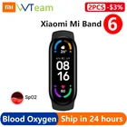 Умный Браслет Xiaomi Mi Band 6, водонепроницаемый фитнес-трекер с AMOLED экраном, измерением пульса и кислорода в крови, 5 цветов, глобальная версия