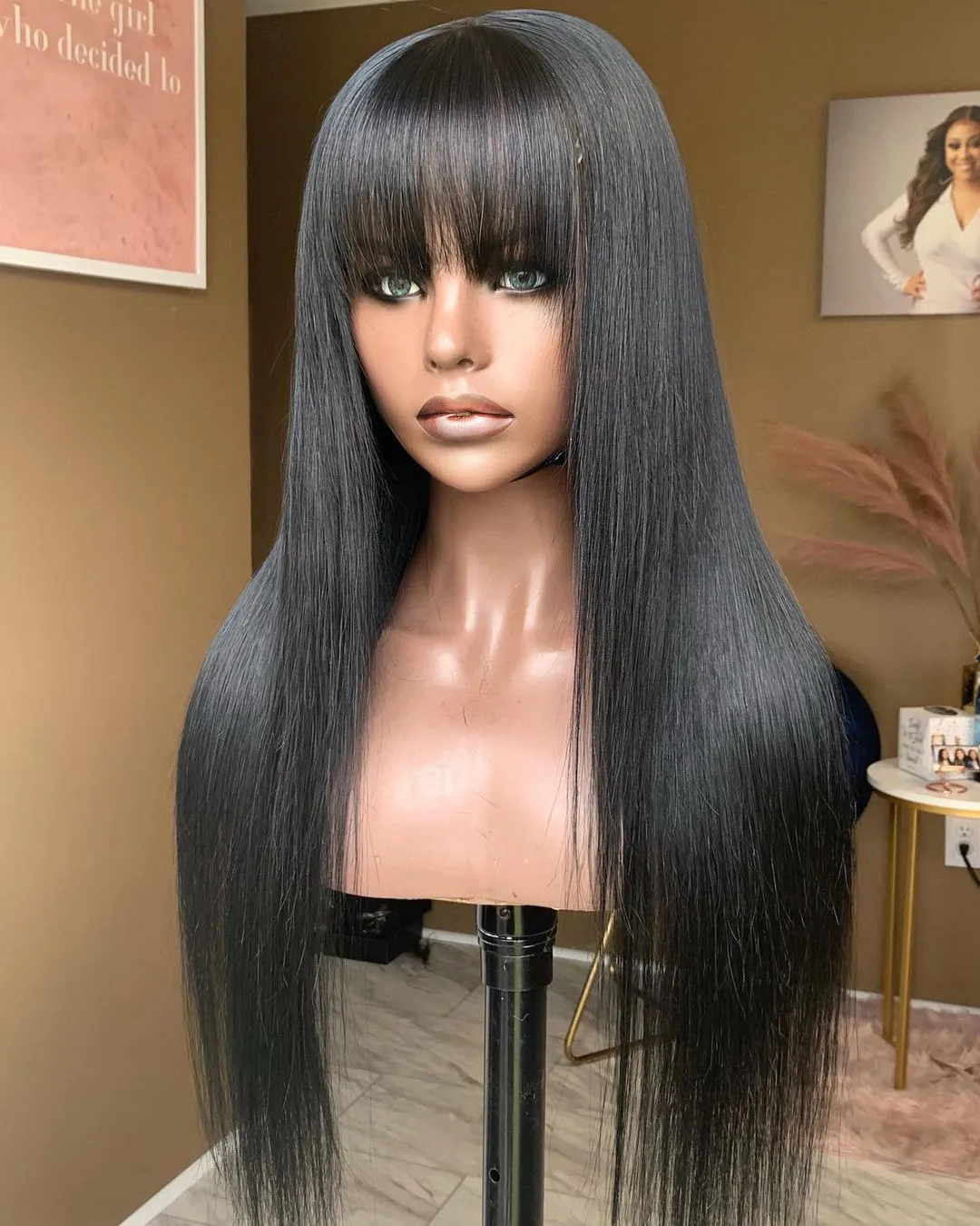 

100% Human Hair Wigs Long Straight Hair With Bang Fringe Wigs For Women Brazilian Glueless Full Machine Made With Bangs 30 Inch