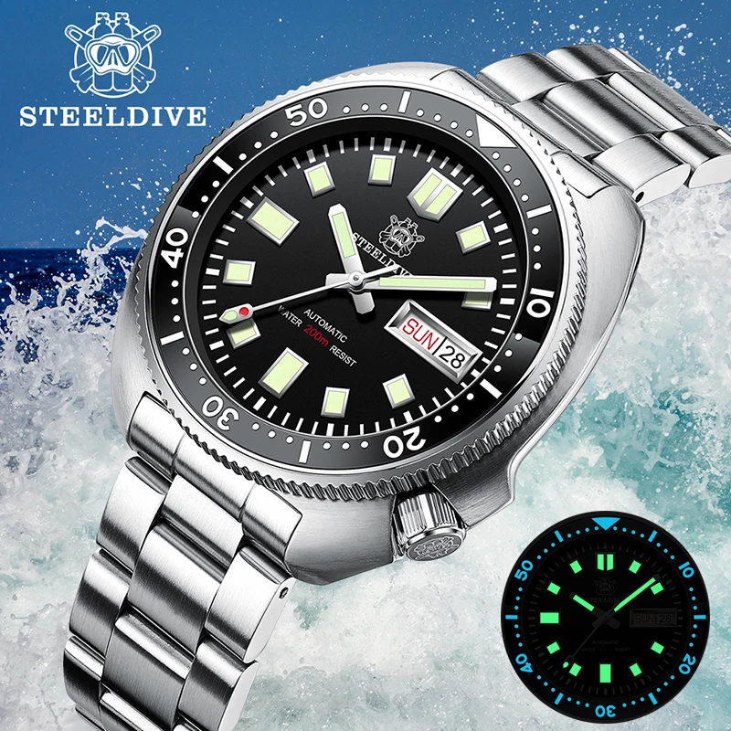 

STEELDIVE SD1970W Sapphire crystal Ceramic Bezel 200M Waterproof Stainless Steel Turtle Automatic Dive Watch Date Luminous Watch