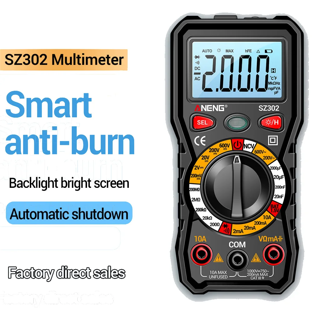 

SZ301 SZ302 Digital Multimeter Professional Multimetro Auto Voltmeter AC DC 220V Resistance Voltage Capacitor Diode NCV Tester