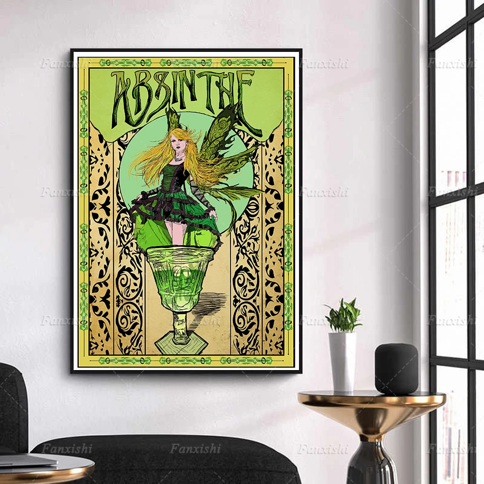 

Hd Prints Wall Art Vintage Absinthe Alcohol Elf Girl Canvas Painting Modular Color Pictures Home Decoration Poster For Girl Gift