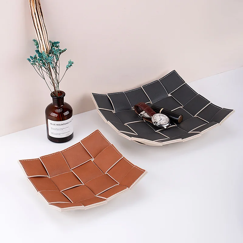 

PU Leather Desktop Storage Tray Key Plate Jewelry Plate Home Decor Dice Wallet Coin Storage Tray Cosmetic Sundries Organizer