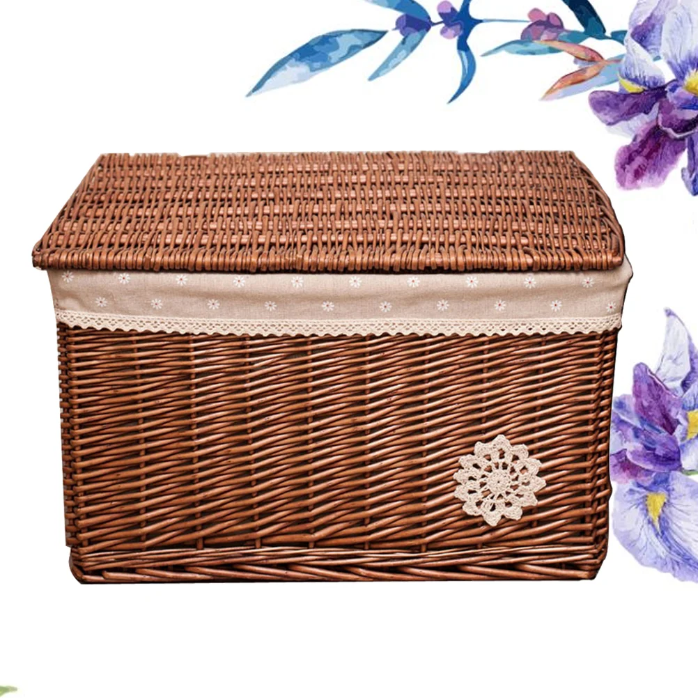 

Basket Storage Wicker Woven Box Rattan Baskets Seagrass Bins Organizer Lid Fruit Sundries Picnic Bin Rectangular Lids Closet