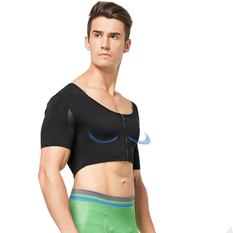 

HaleyChan Breathable Gynecomastia Compression Hide Man Moobs Front Zipper Chest Binders Corset Top Shapewear Mens Bodysuit