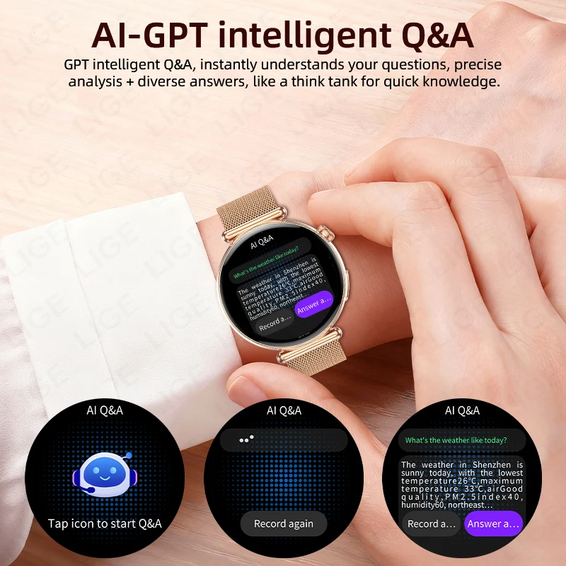 LIGE ЭКГ Смарт-часы для женщин AMOLED Кровь Мочевая кислота Липид AI-GPT Монитор сердечного ритма сна SOS Bluetooth Call Smartwatch (art.: 3920d331a5ea4) - 3920d331a5ea4