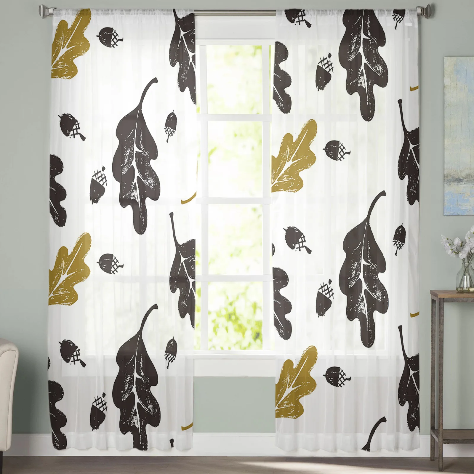 Тюлевые шторы с желтыми черными листьями прозрачные шифоновые Занавески на окна