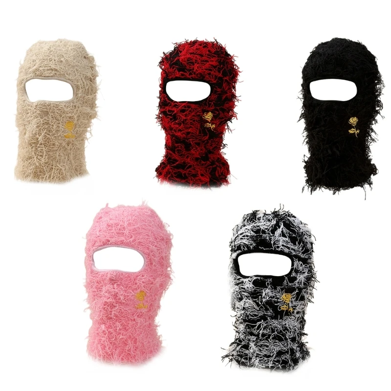 

50JB Y2k Beanie Hat Women Men Embroidery Rose Balaclava Costume Props Skull Cap