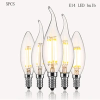 5pcs led bulb 2w 4w 6w e14 dimmable edison retro filament candle lamp warmcold white light for kitchen meetingroom lighting