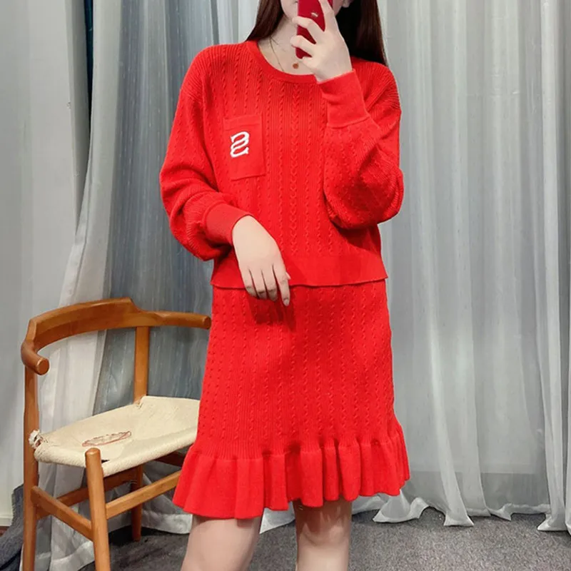 

New Woman Sweaters Sandro New Embroidery Knitted Pullovers Fashion Red Womens Sweaters Casual Spring Autumn Women Sweater Skirts