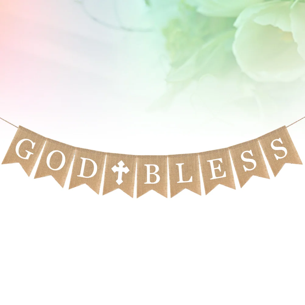 

Burlap Banner Rustic Chic God Bless Baptism Banner Party Bunting Party Garland for Christening