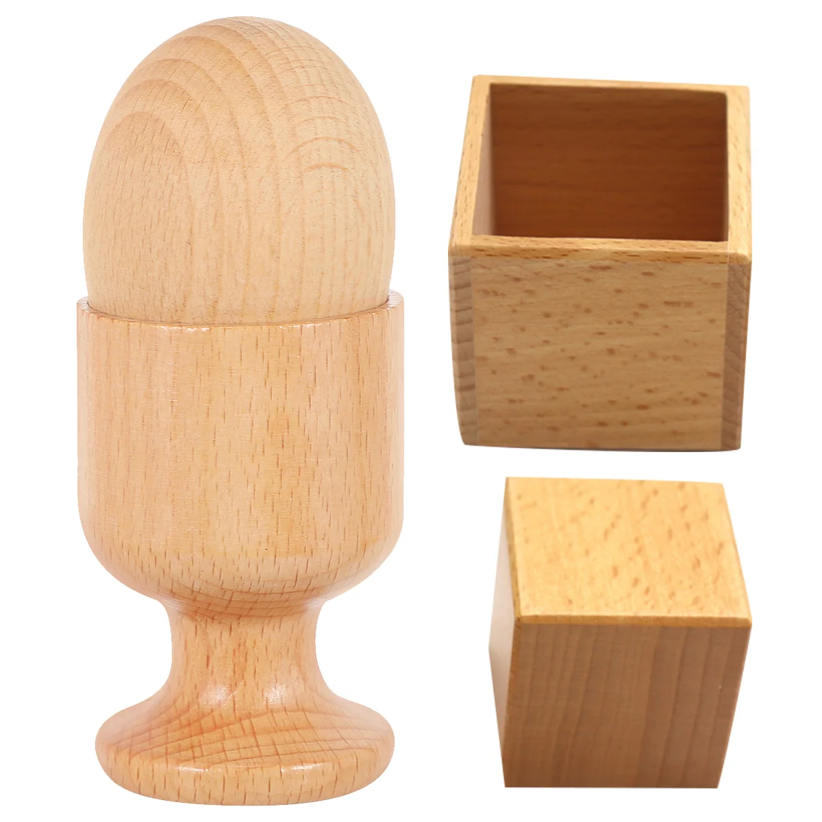 

Egg Cup Montessori Kids Unfinished Wooden 3D Object Fitingwood Box Square Block