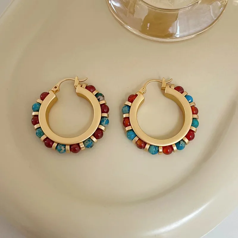 

Colourful Retro Stone String Earrings for Woman