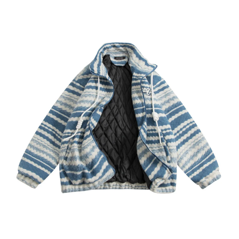 Covrlge Coloured-collared Men's Winter Warm Coat New Top Thick Striped Parka for Men Casual Trend Couples Streetwear Male MWM147