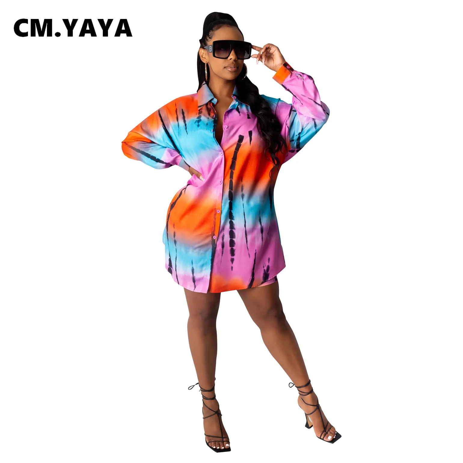 Классический женский комплект CM.YAYA с принтом тай-Дай Длинные Блузки длинным