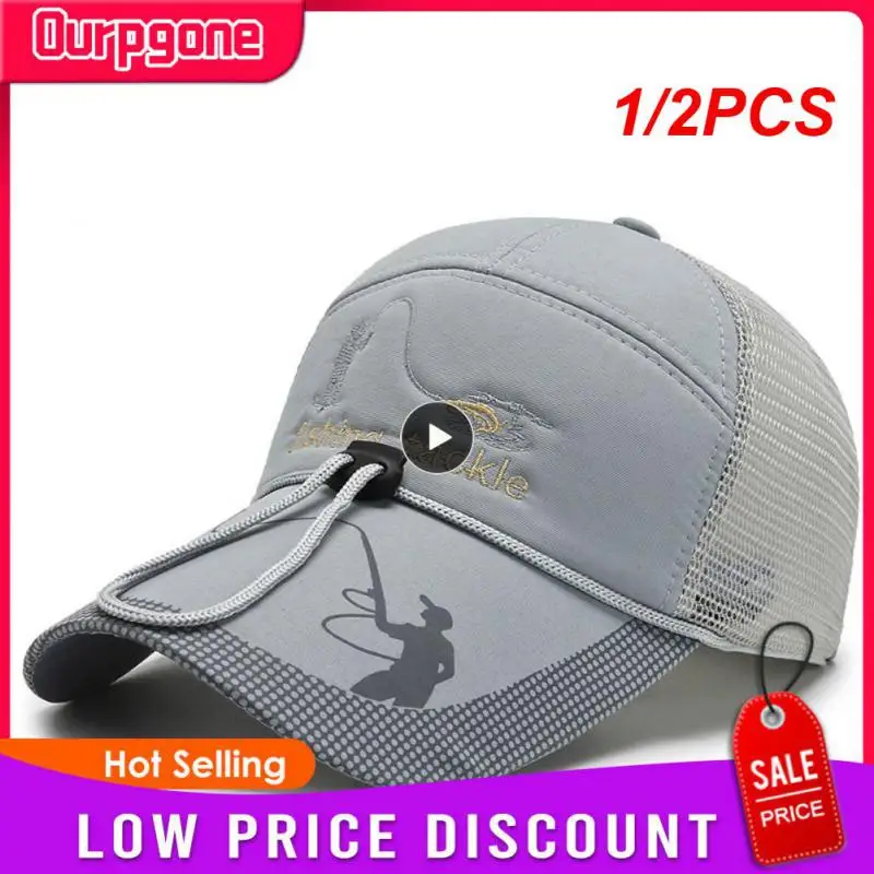 

1/2PCS New Mesh Fishing with Drawstring Adjustable Sports Sun Visor Hat Unisex fishing Sport Baseball Multifunction Caps