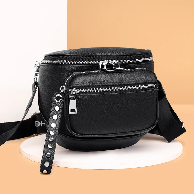 

100% cowhide Women Messenger bag Fanny Pack Zipper Chest Bag Female Money Pouch Travel Shoulder Purse Belly Pocket Hip Bum Bag