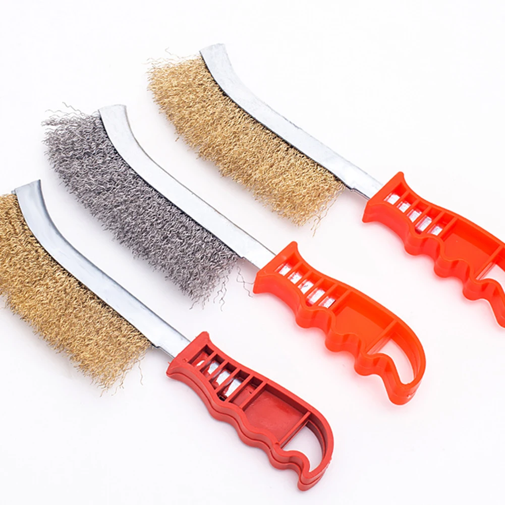 

Steel Wire Brush For Cleaning Rust Removal Heavy Duty Brass Brush With Plastic Handle Barbecue Cleaning Polishing Brush