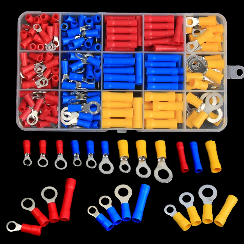 

122/236PCS Insulated Cable Wire Connector Electrical Assorted Crimp Spade Cold-Pressure Butt Ring Fork Set Lugs Rolled Terminal