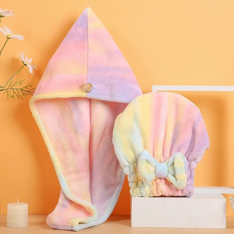 Шапка для душа с радужным бантом из микрофибры женское быстросохнущее полотенце