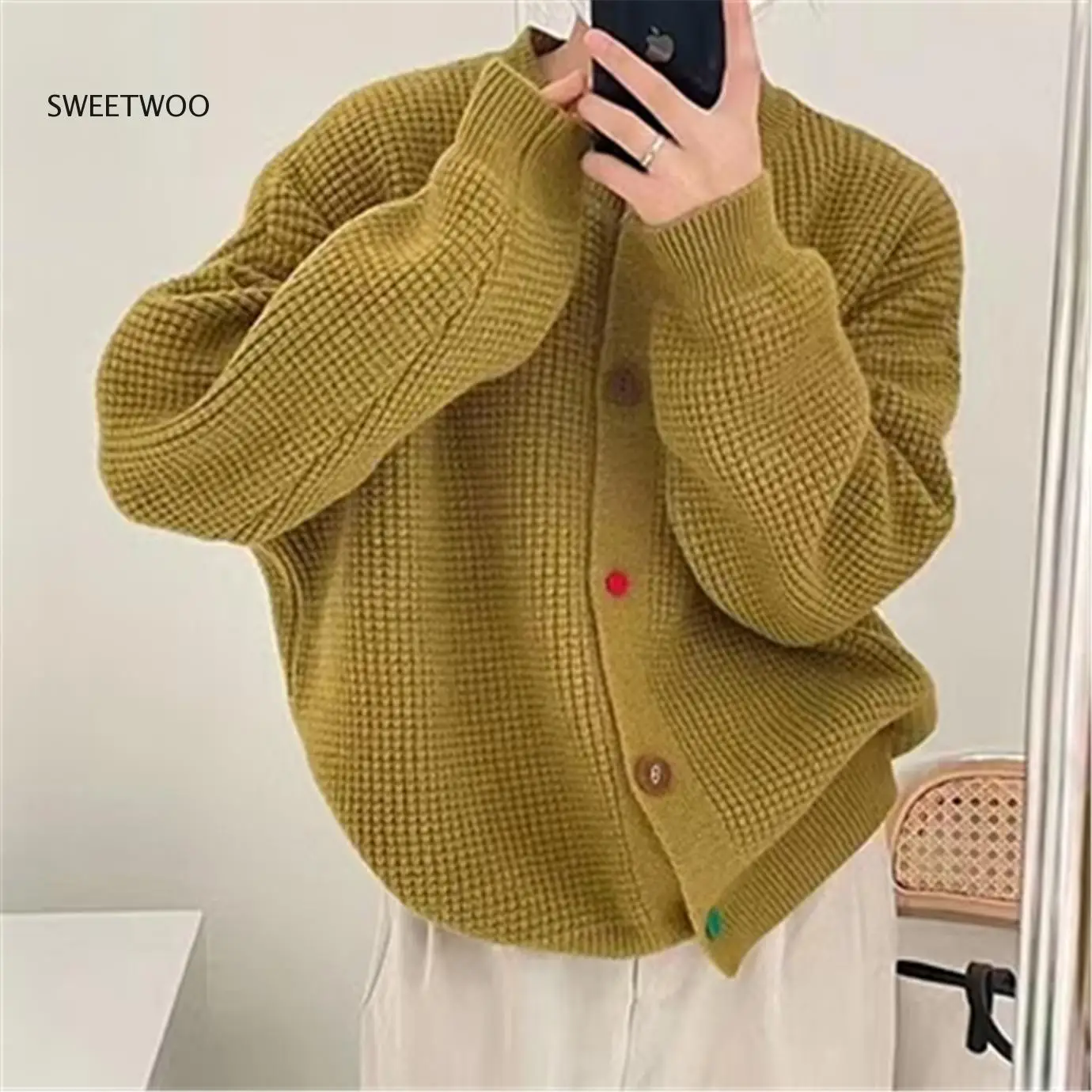 

Women Sweater 2022 Winter New Korean Style O Neck Knitted Cardigan Coat for Female Fashion Simple Casul Loose Knit Sweaters Tops