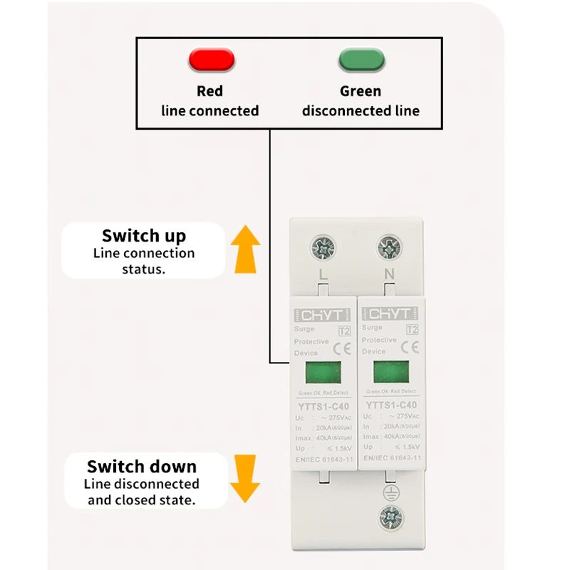 XIONGI SolarYTTS1-C40 SPD 2P 275 В переменного тока 40KA Защита от перенапряжения Молния